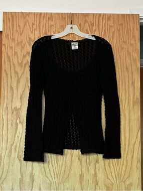 Vintage 80’s Black Crochet Knit Long Sleeve Top